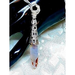 NATURAL BLUE LACE AGATE PENDANT NECKLACE SILVER PLATED CHAIN